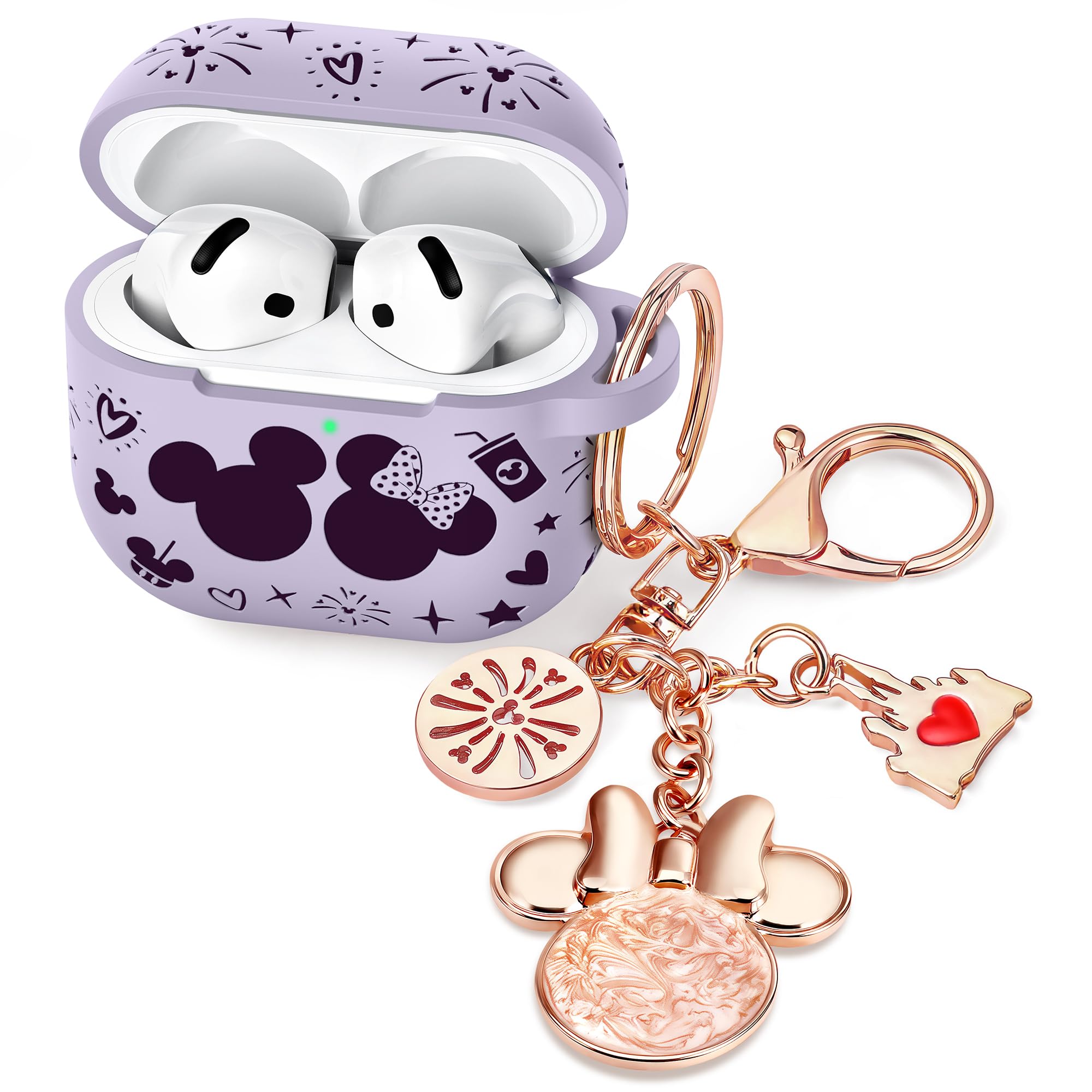 Photo 1 of (with Cute Keychain) Girovo Compatible with Apple Airpods 4 Case 2024 Women, Soft Silicone Two-Tone Funny Cartoon Engraved Portable 360° Full Protection Anti-Scratch Air pod 4 Case Lavender/Purple