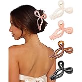 4 PCS Bow Hair Clips Bow Claw Clip for Women Nonslip Large Hair Claw Clips for Thin and Thick Hair Strong Hold Hair Bows (Orange+Coffee+Black+Champagne)