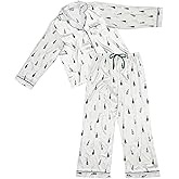 Bella Matching Pajama Sleep Set For Women, Long Sleeve and Pant 2-Piece Loungewear, Polyester Satin Champagne Bottles, Large