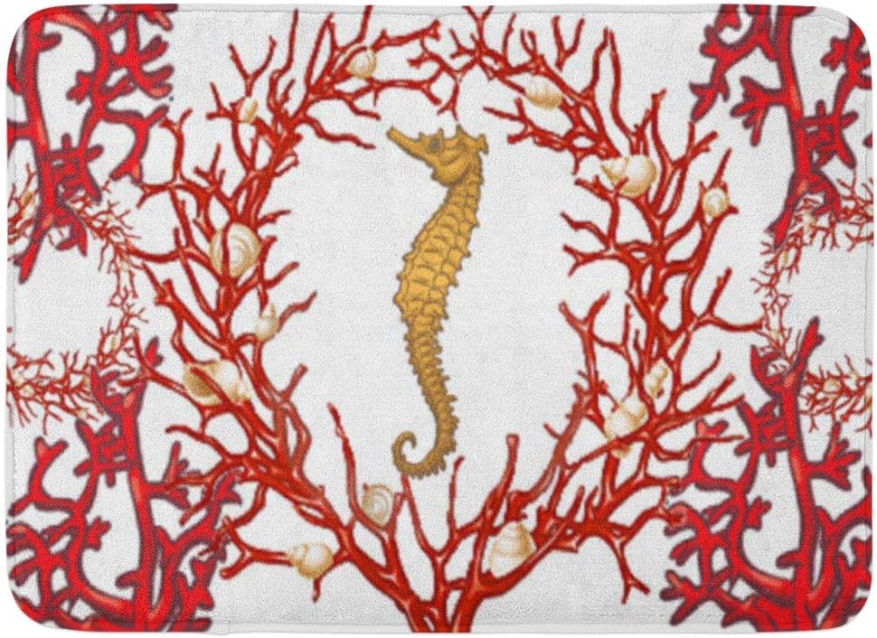 AoLismini Badematte Gold Rote Koralle American Mojo Seepferdchen