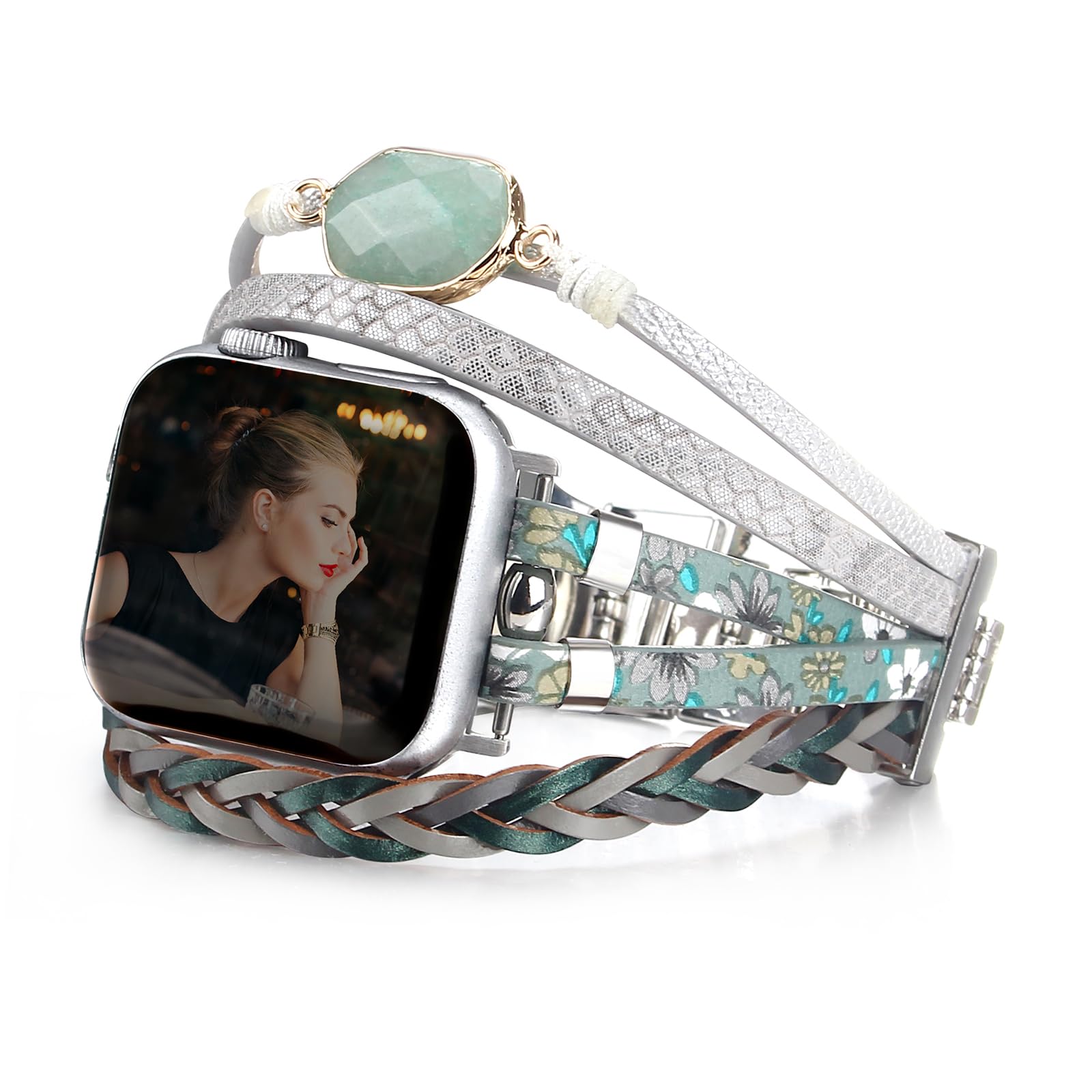 CHARMINGO Boho Leather Wrap Apple Watch Band, Multicolor, Compatible with 38mm/40mm/41mm/42mm/44mm/45mm/49mm Apple Watch Bracelets for Women and Men