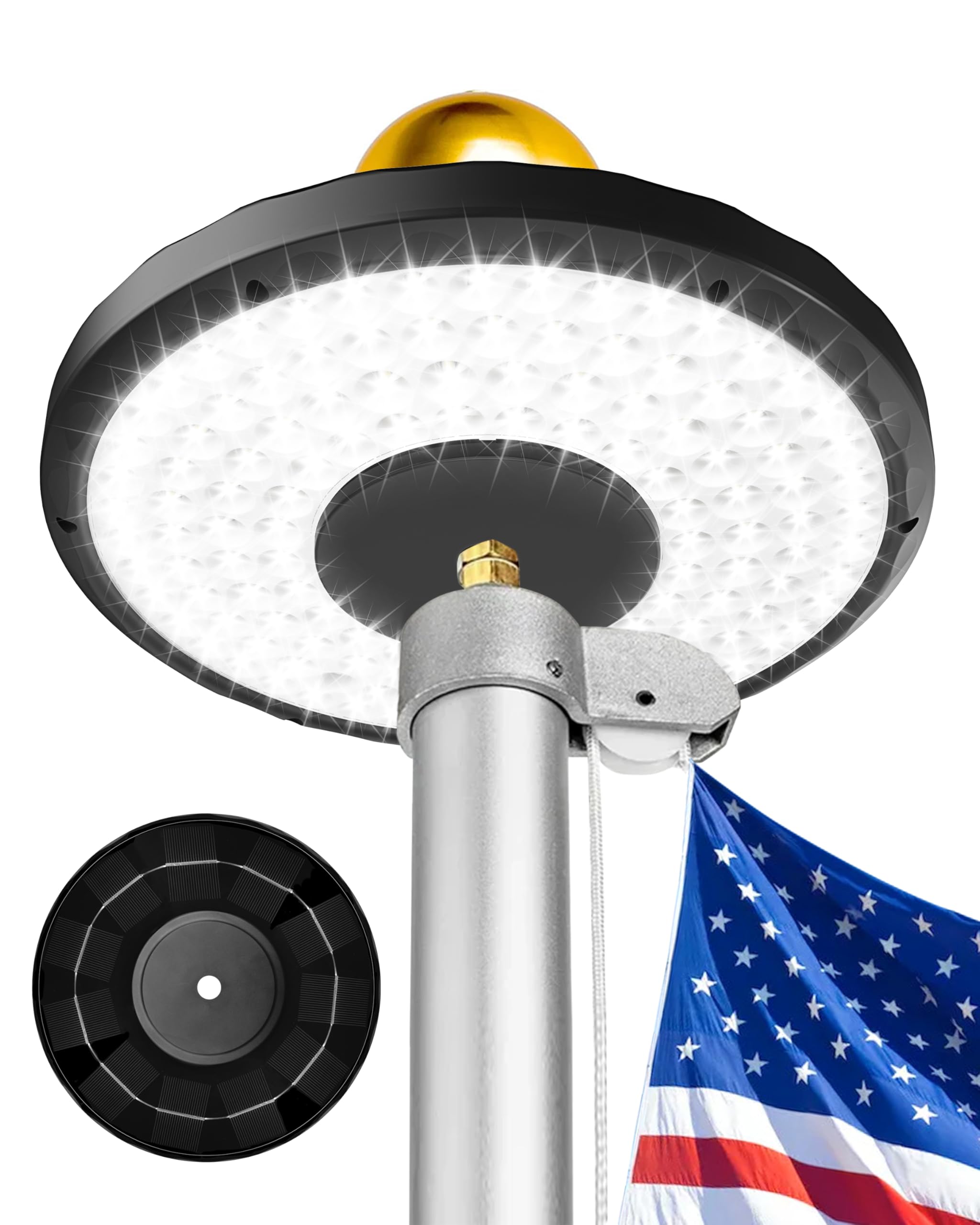 Photo 1 of Solar Flag Pole Light for American Flag, 132 LED Solar Flagpole Light with 2600mAh Battery for 15-25 FT Flagpoles, Dusk to Dawn Auto On/Off, 3 Brightness Modes, IP65 Waterproof Outdoor Flag Light