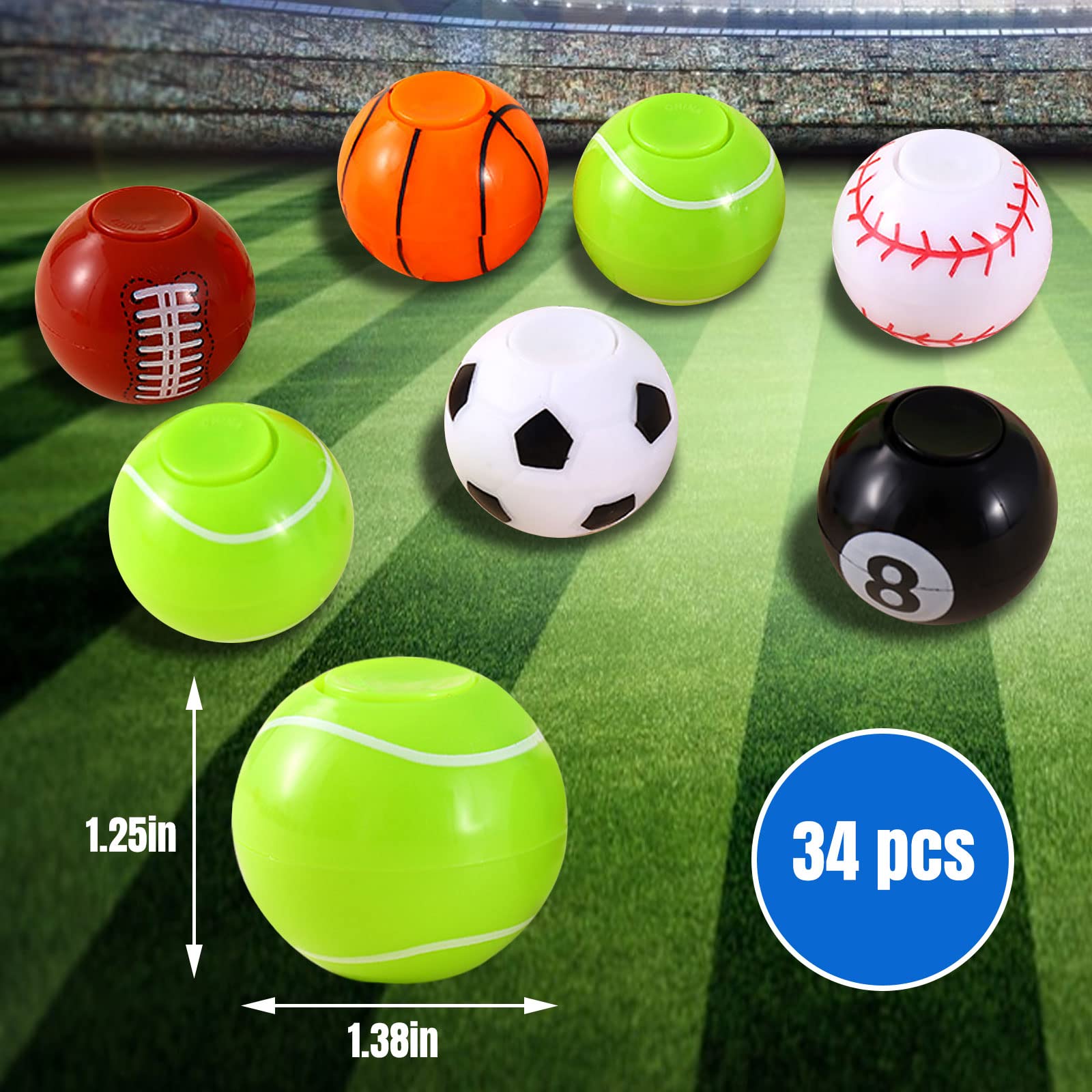 Sports Balls Party Favors for Kids 4-12, 32 Pack Fidget Spinner Return Gifts, Goodie Bag Stuffers, Treasure Box Toys for Classroom Prizes, Easter Christmas