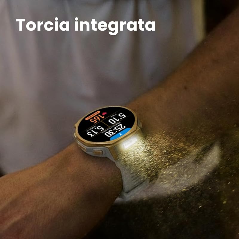 T-Rex 3 Pro Smartwatch Outdoor 44 mm Display AMOLED in zaffiro, torcia integrata, ghiera in titanio, GPS Dual-Band, mappe offline, fino a 17 giorni di autonomia, 10 ATM, 180+ modalità sportive