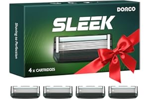DORCO SLEEK Six Blade Razor System with Multi-Flex Technology Refill Set, Precision Shaving Razor Replacement Cartridge (4 Pack)