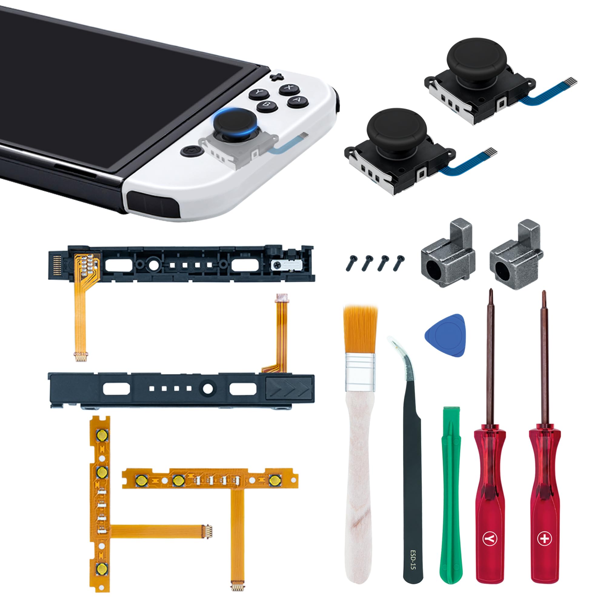 Mcbazel NS Switch Joy-con対応 修理部品セット 右/左センサー2個 ジョイコン sl/sr ライトケーブルセンサー2個 バックルロック2個 スライドレール 2個 修理ツールセットの商品画像