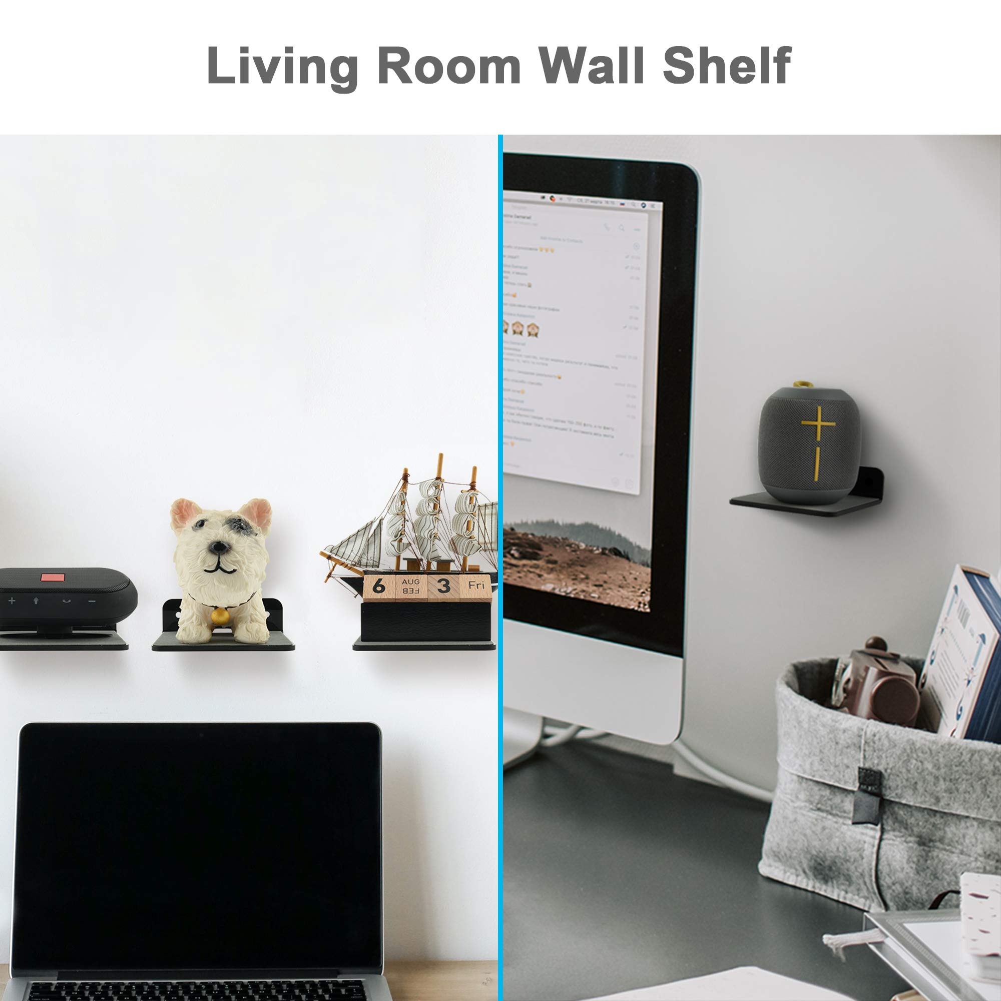 TXEsign Small Wall Shelf Speaker Stand, Mount for Webcam, Cell Phones, Mesh Router, Display Shelf Acrylic (Black)