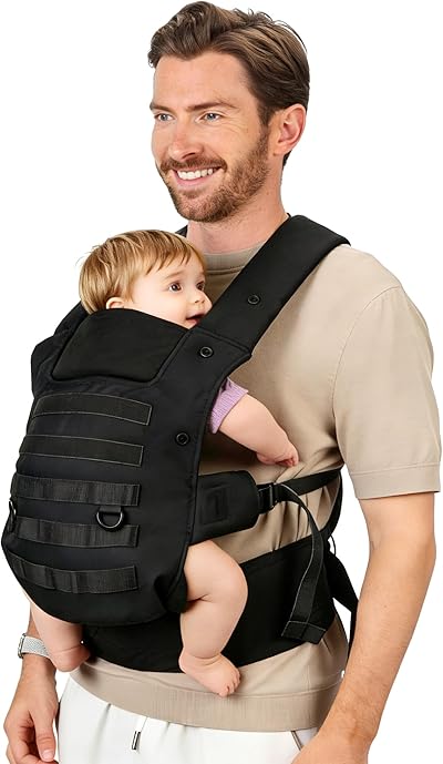 PDBEST Babytrage für Papa, Ergonomische Baby Trage mit Hüftgesunde (4-36 Monate), 3-in-1 Baby Carrier für 3,5-15kg, Leicht, Atmungsaktive, Einhandbedienung für Unterwegs & Reisen Schwarz