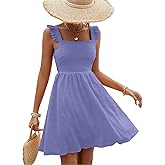 SISKIN Women's Summer Spaghetti Strap Sleeveless Square Neck Ruffle A Line Swing Mini Dress 2025