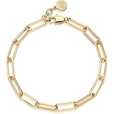 MEVECCO Dainty Oval Paper Clip Link Chain Bracelet Gold Chunky Radial Rolo Paperclip Link Bracelet 18K Gold Plated Delicate Wide Women Personalized Gift