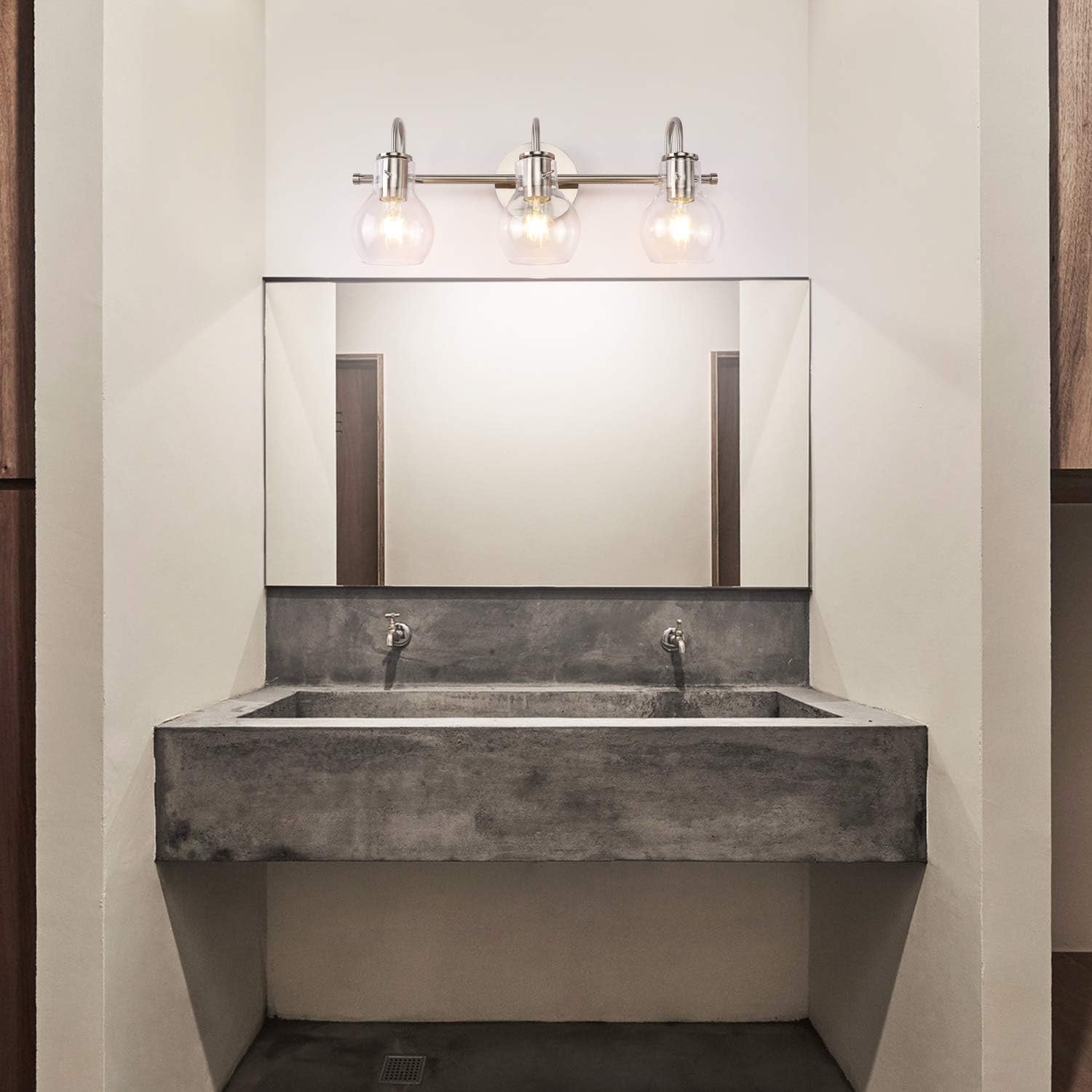 SOLFART Brushed Nickel Bathroom Lighting Fixtures Over Mirror Modern Glass Shade Vanity Lights Wall Sconce(3 Lights) - - 