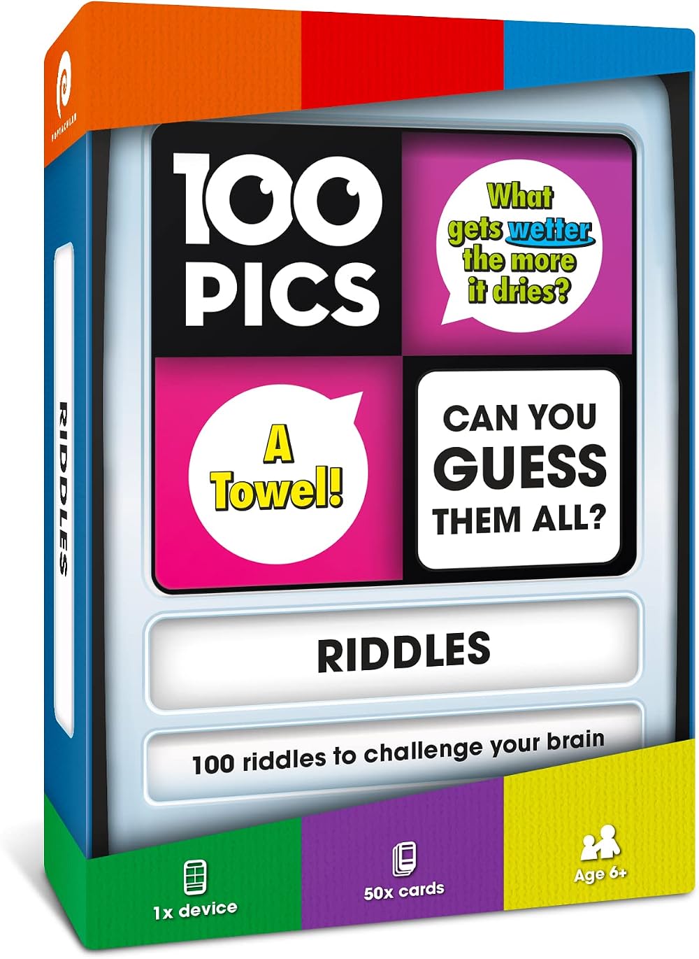 100 PICS Riddles Travel Card Game - Family Quiz, Pocket Puzzles for Kids &