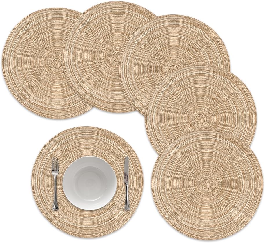 famibay Round Placemats, Round Braided Place Mats for Dining Table Heat Insulation Table Mats for Kitchen 15 inches(Khaki,Set of 6): Home & Kitchen