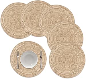 Amazon Com Famibay Round Placemats Round Braided Place Mats For Dining Table Heat Insulation Table Mats For Kitchen 15 Inches Khaki Set Of 6 Home Kitchen