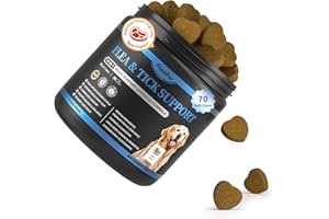 POPPAW Dog Flea and Tick Support Chewable, Natural Dog Flea Comfort Supplement, Oral Chews with Neem, Oregano Oil, Pumpkin Seed Oil & Brewer's Yeast – 70 Soft Chews, Beef Flavor – for All Breeds & Sizes