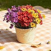 Warm Tomato Artificial 15-Bloom Violet Flowers, Fake Flowers for Indoor Outdoor Decor, Faux Plants for Garden, Porch, Fall and Seasonal Decoration, UV Resistant Faux Plants (Mixed)
