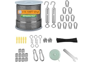 1/16" Wire Rope Kit, 100FT Vinyl Coated Stainless Steel Wire, Turnbuckles for Cables Hanging, 304 Coated Steel Cable Guide Wi