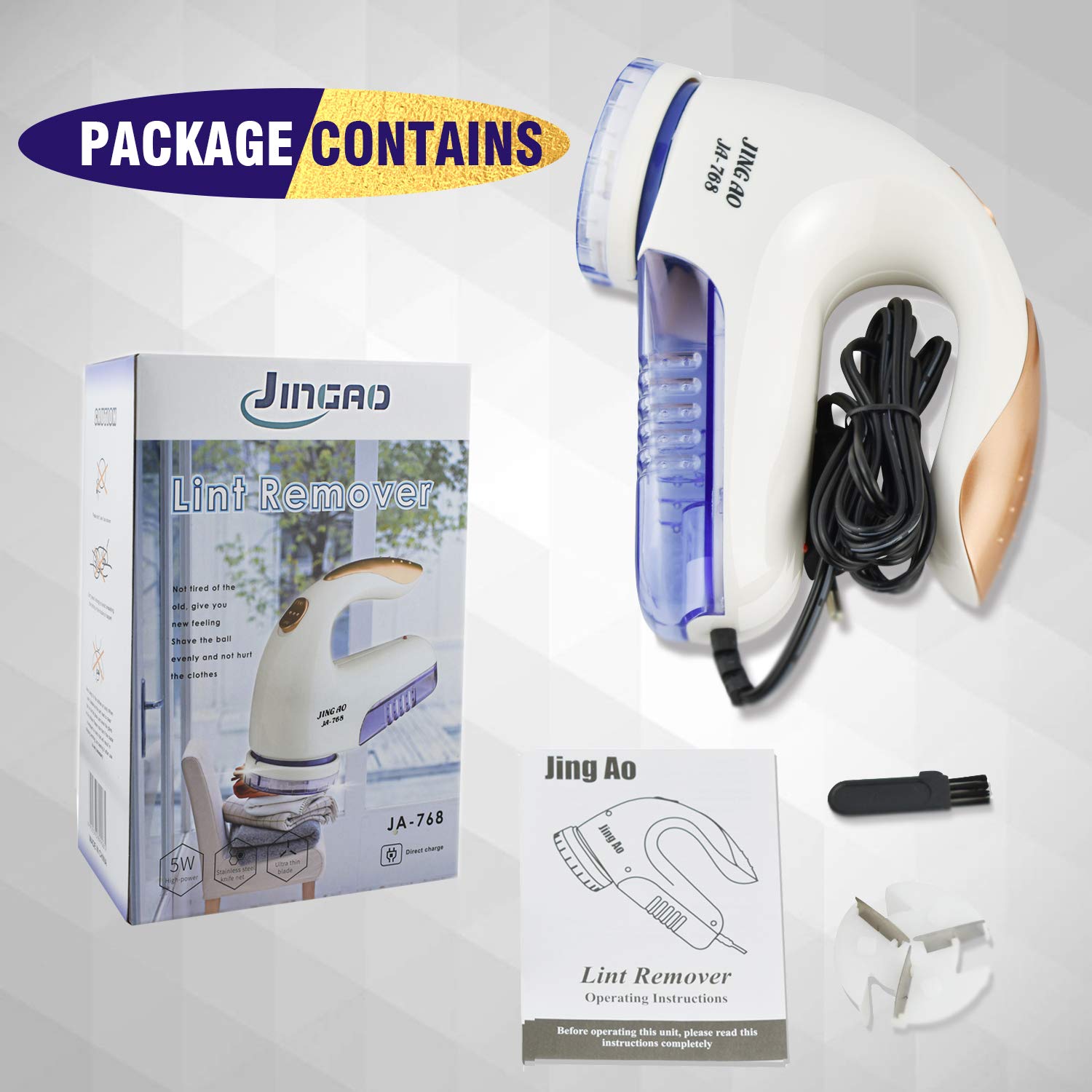 Baelor Electric Fuzz Lint Remover - Portable Fabric Pill Shaver and Effectively Sweater Defuzzer with Replaceable Stainless Steel Blade for Clothes, Furniture, Couch, Blanket, Curtain, Socks, Cashmere