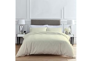 Sleepwell 100% Cotton 1 Qty Zipper Closure Duvet Cover Only - 500-Thread-Count Comforter Cover - Luxurious, Comfortable, Soft, and Durable - Ivory Stripe King Size