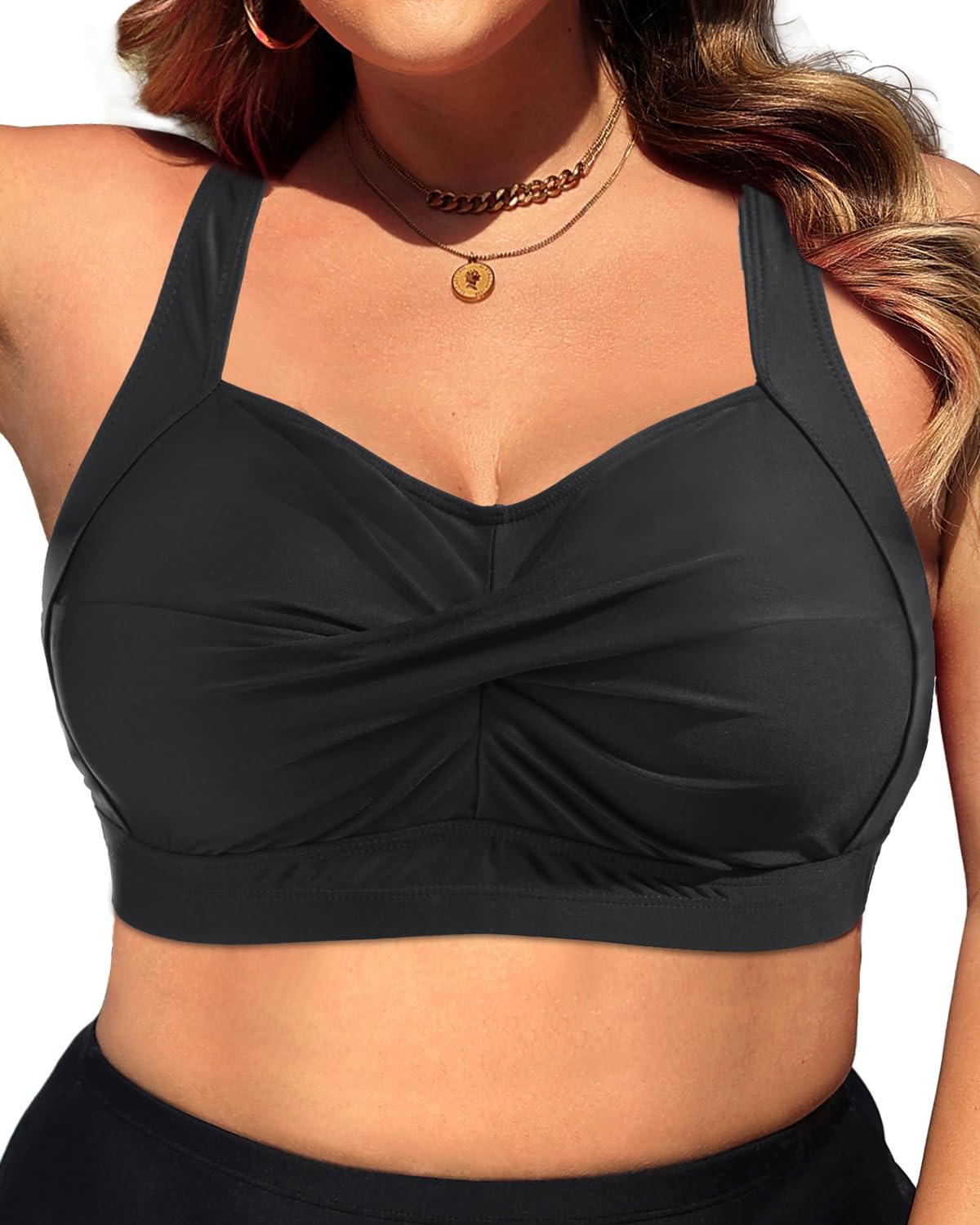 Photo 1 of Daci Women Plus Size Push up Bikini Top Only Full Coverage Swimsuit Tops Twist Front Bathing Suit Bra for Large Bust Black 18 Plus