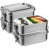 Tideme 4 PCS Bento Boxes, 850 ML Stainless Steel Lunch Boxes, Food Storage Containers, Portable Metal Lunch Containers, Lockable Clips to Leak Proof, Reusable Dishwasher Safe Lunch Snack Boxes