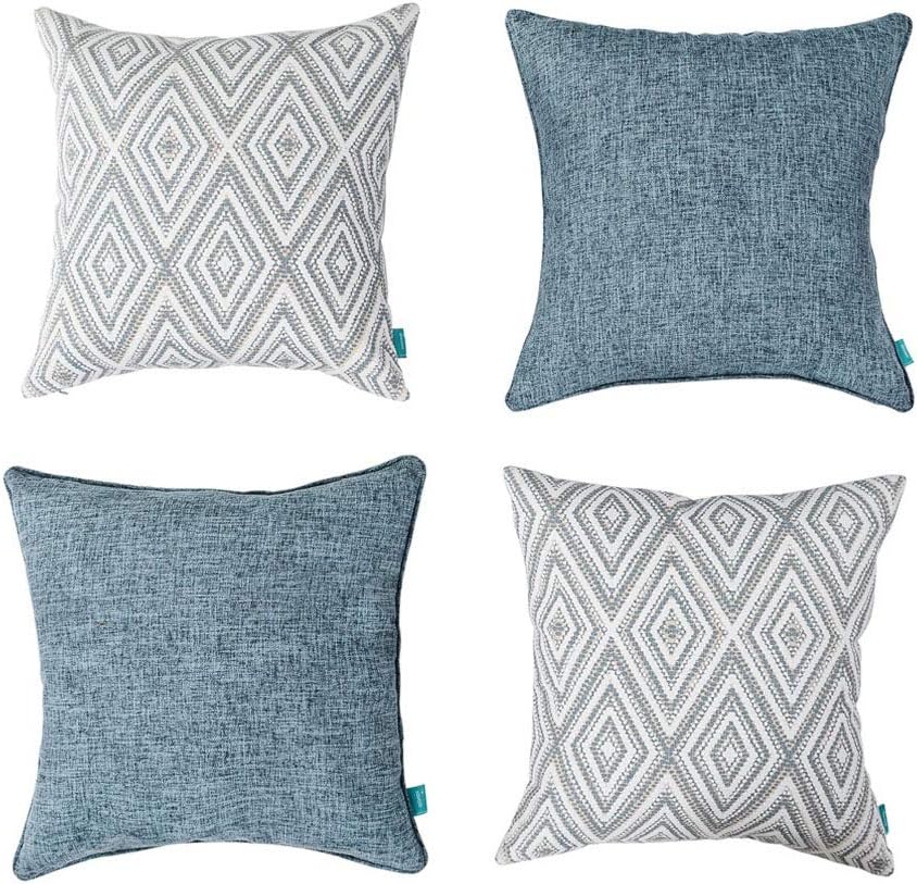 HPUK Set of 4 Decorative Throw Pillow Covers Geometric Design Cushion Pillowcases for Couch Sofa Bed Car, 17"x17", Blue: Home & Kitchen