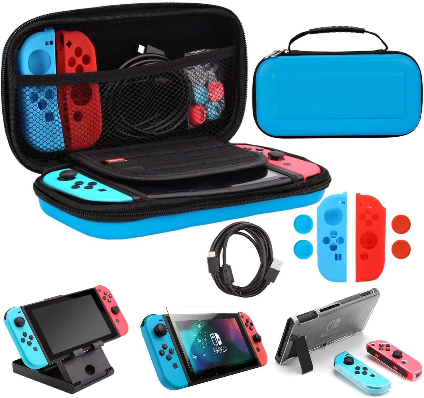 Amazon Co Jp Nintendo Switch ケース ニンテンドースイッチ カバー 10点セット 耐衝撃nintendo Switch 収納ケース Pcカバー Switchスタンド Jon Conカバー 保護ガラスフィルム 充電ケーブル 親指キャップ ゲームカード10枚収納可能 携帯