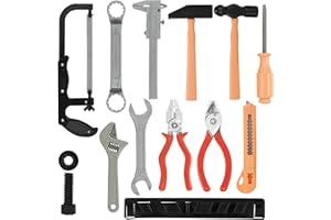 Gresdent 14 Pcs Kids Toy Tool Set Construction Party Supplies Plastic Pretend Play Accessory for Boys with Screwdrivers Pliers Axes Saws(Type A)