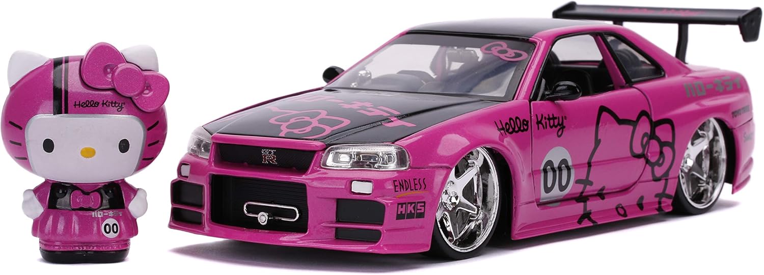 Amazon Com Jada Toys Hello Kitty 1 24 Nissan Skyline Gt R R34 Die Cast Car With 2 75 Hello Kitty Figure Pink Toys For Kids And Adults Toys Games