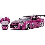 Jada Toys Hello Kitty 1:24 Nissan Skyline GT-R R34 Die-cast Car with 2.75"" Hello Kitty Figure Pink, Toys for Kids and Adults
