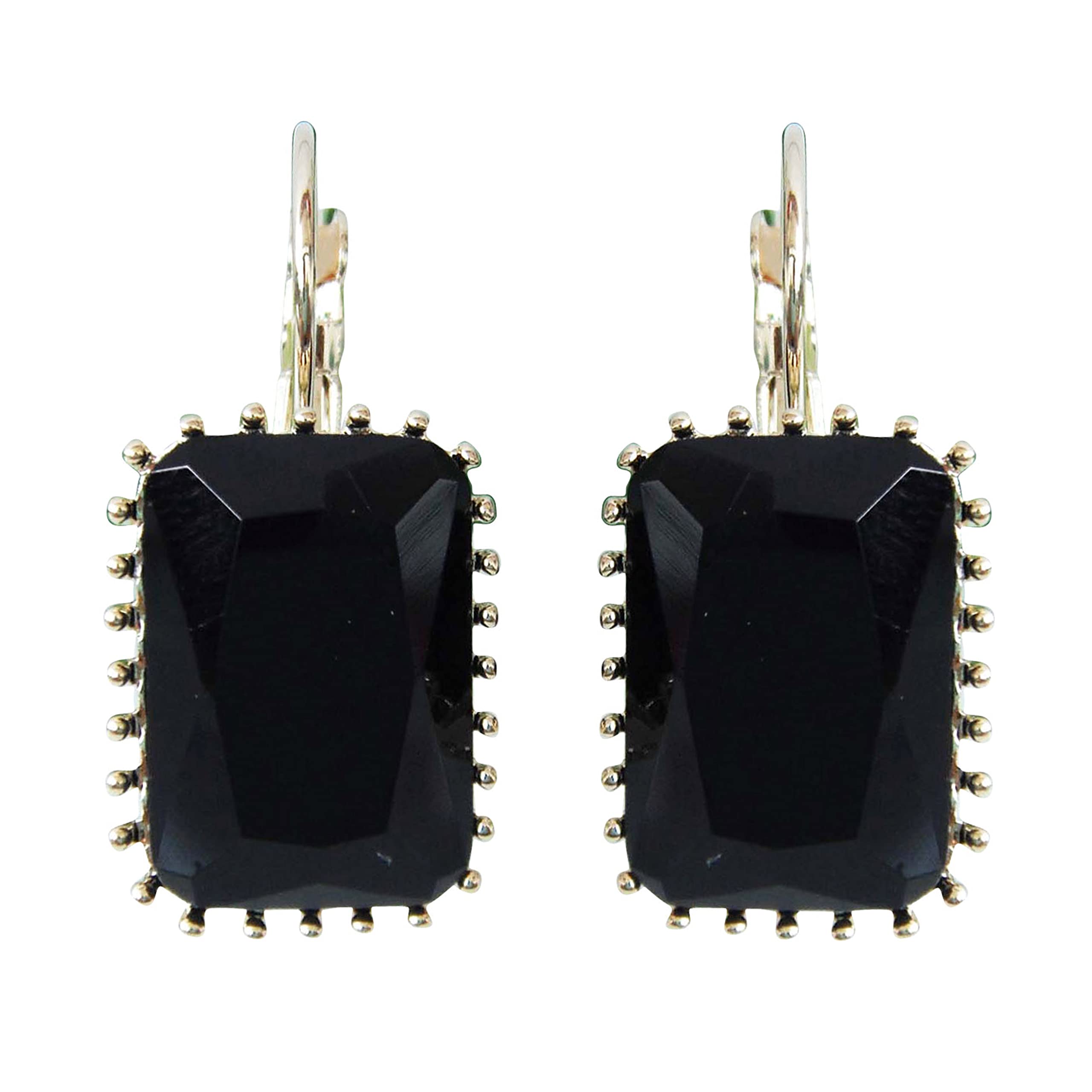 Navachi 18k Gold Plated Black Square Zircon Crystal Hoop Az1032e Leverback Earrings