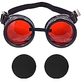 TamBee New Colored Diamond Lens Vintage Steampunk Goggles Glasses Welding Black With Red Rechangeable Lens Halloween Face Mask