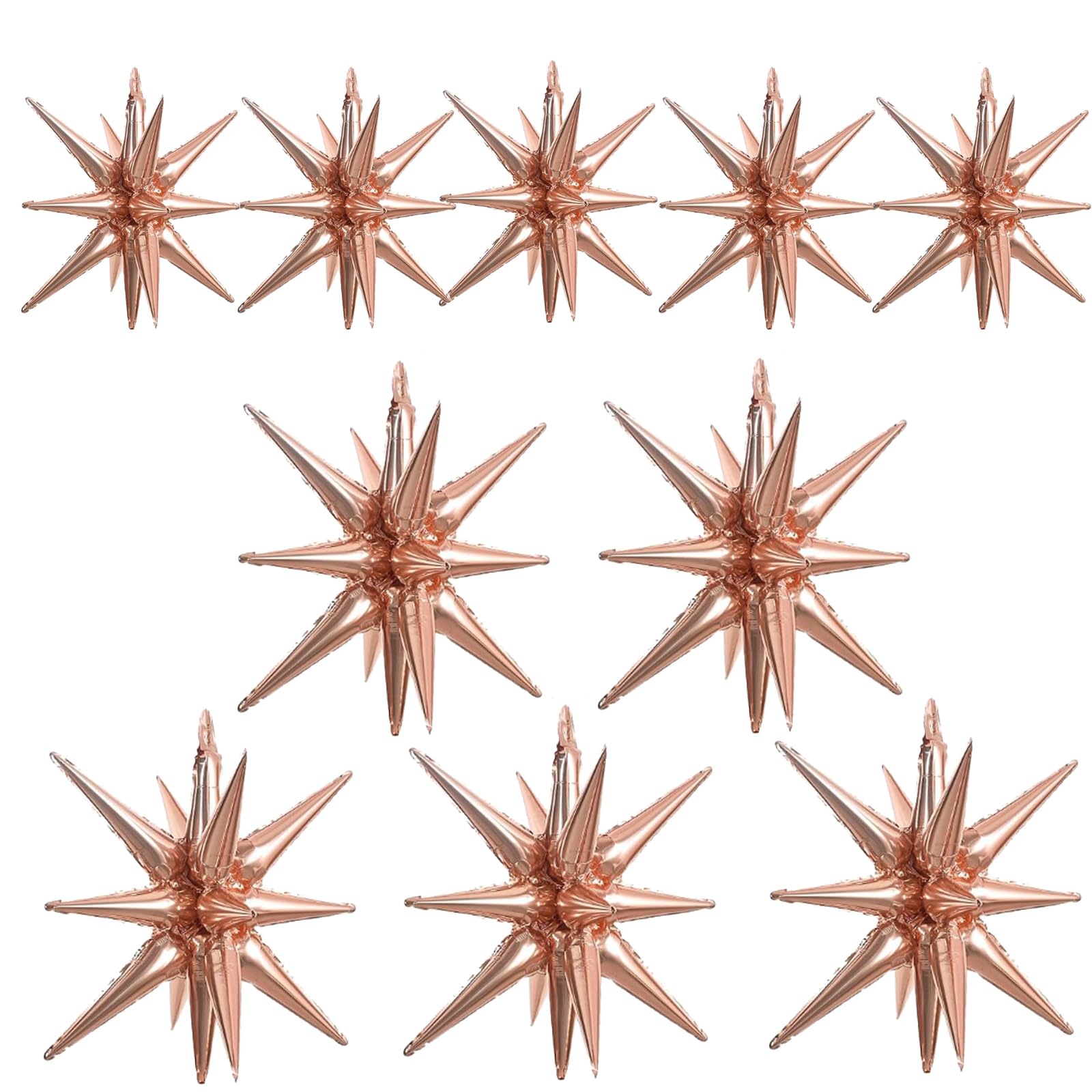 Photo 1 of 10pcs Rose gold one-piece 4d explosion star mylar balloons.Starburst cone balloons for Birthday,wedding,Baby Shower party decorations.