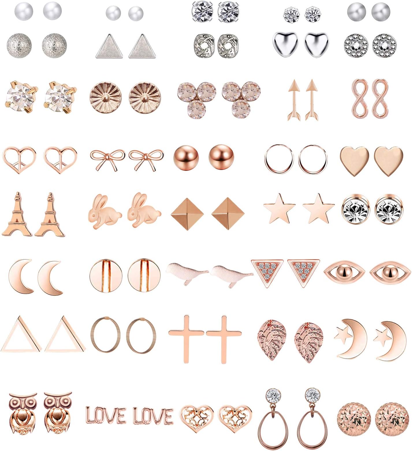 42/ 36Pairs Assorted Multiple Stud Earrings Jewelry set With Card for Women Girls Simple Hoop earring set