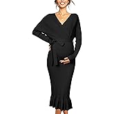 OUGES 2025 Maternity Sweater Nursing Dress for Photoshoot Baby Shower Wedding Guest Outfits Fishtail Ribbed Knit Clothes