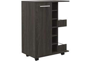 Tuhome Bar Cart, Two External Shelves, Four Casters, Six Built-in Wine Rack, Single Door Cabinet -Espresso