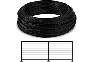 UYENSEOY T316 Black 3/16" Stainless Steel Cable, 50ft Wire Rope, 7X19 Strands Aircraft Cable, 3700lbs Breaking Strength, Steel Wire Rope Cable for Deck Railing, Fence, Yard Zipline, DIY Balustrade, Boat, Porch
