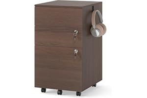 Giantex 3-Drawer File Cabinet with Wheels, Wooden File Organizer with Lock and 4 Keys, Mobile Printer Stand, 2 Side Hooks, Un