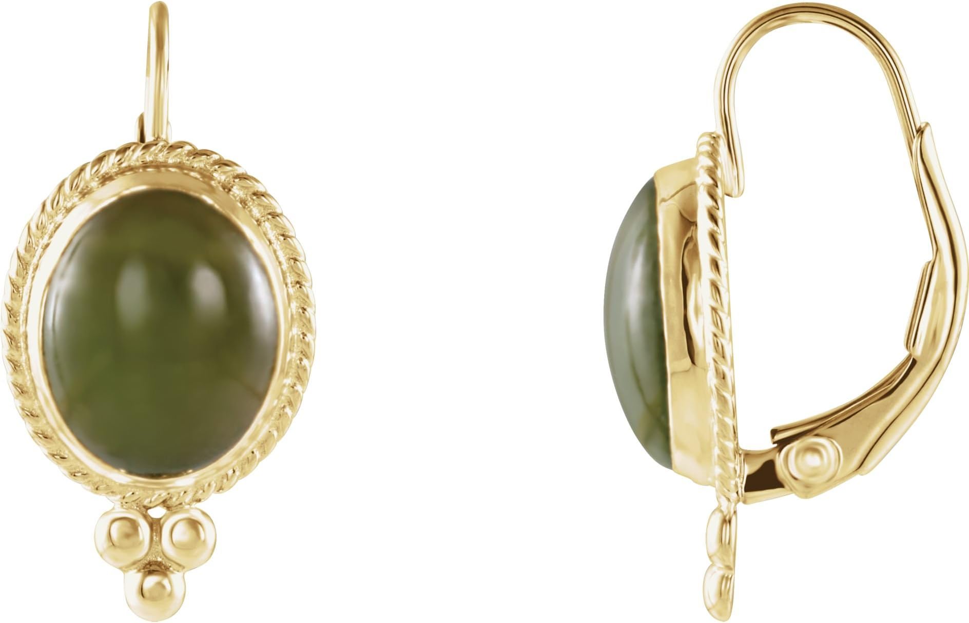 14k Yellow Gold Nephrite Jade Cabochon Earrings