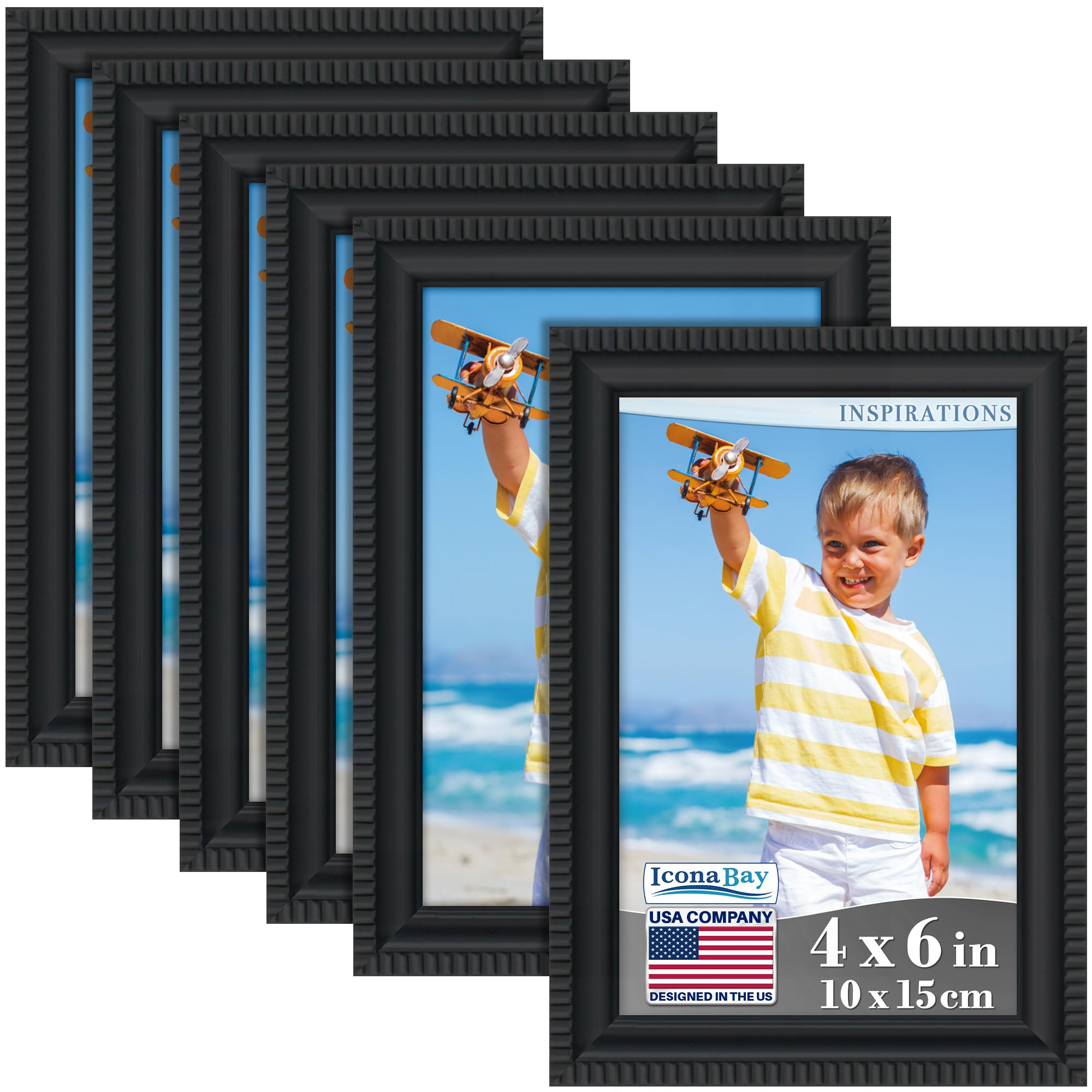 Icona Bay - 6x4 inch Picture Frames - Black, 6 Pack - Beautifully Detailed Moulding - Contemporary Picture Frame Set - Wall Mount or Table Top - Inspirations Collection