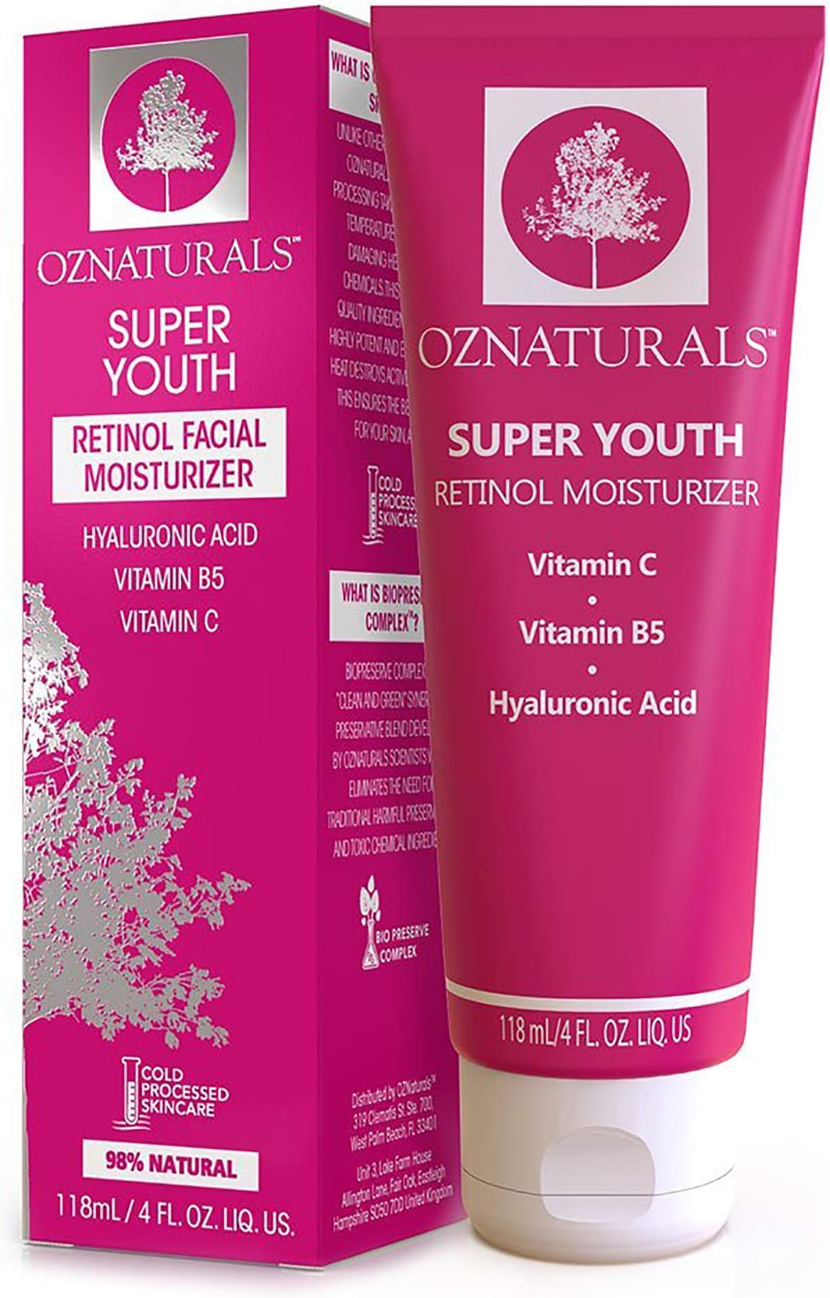 OZNaturals Face Moisturizer Retinol Cream: Super Youth Anti Aging Face Cream with Vitamin C, B5, Shea Butter, Hyaluronic Acid - Day and Night Skin Firming Retinol Moisturizer Wrinkle Cream - 4 Fl Oz