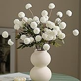 Sherika White Faux Kiku Flower,10 Stems Artificial Chrysanthemum Flowers with Eucalyptus, Fake Long Stem Mums Balls Arrangements, Dried Pompom Hydrangea for Vase, Centerpiece,Aesthetic Room Decoration