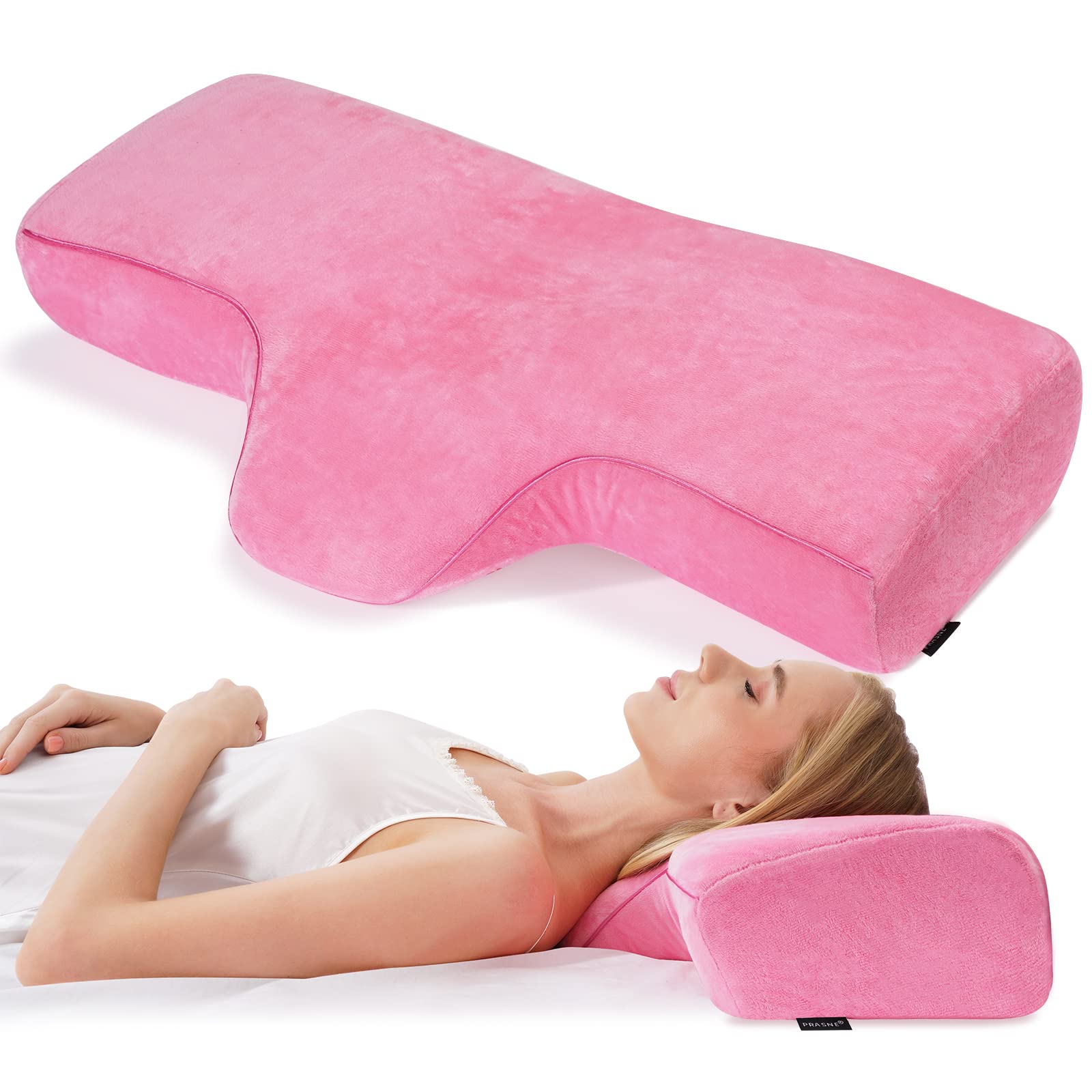 Photo 1 of PRASNE Lash Pillow for Lash Extensions,Memory Foam Neck Pillow Eyelash Extension Ergonomic Curve Improve Cervical Pillows for Neck Pain - for Side and Back Sleeping Contour Pillow - Pink