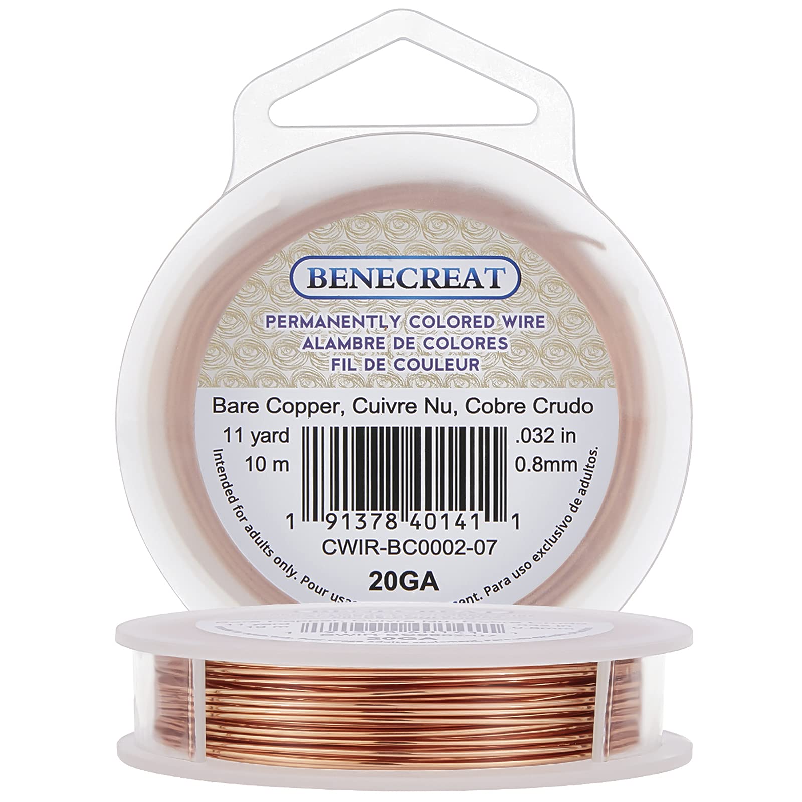 BENECREAT 20Gauge(0.8mm) Bare Copper Wire Unplated Craft And Jewellery Making Wire for Crafts Beading Jewelry, 10M/11Yard