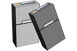 NESCOPE Cigarette Case for King Size,case Box King Size Hold 20 Regular Size Cigarettes with Tungsten Coil Lighter USB Rechargeable 2Pack(Gray+Silver 85mm)