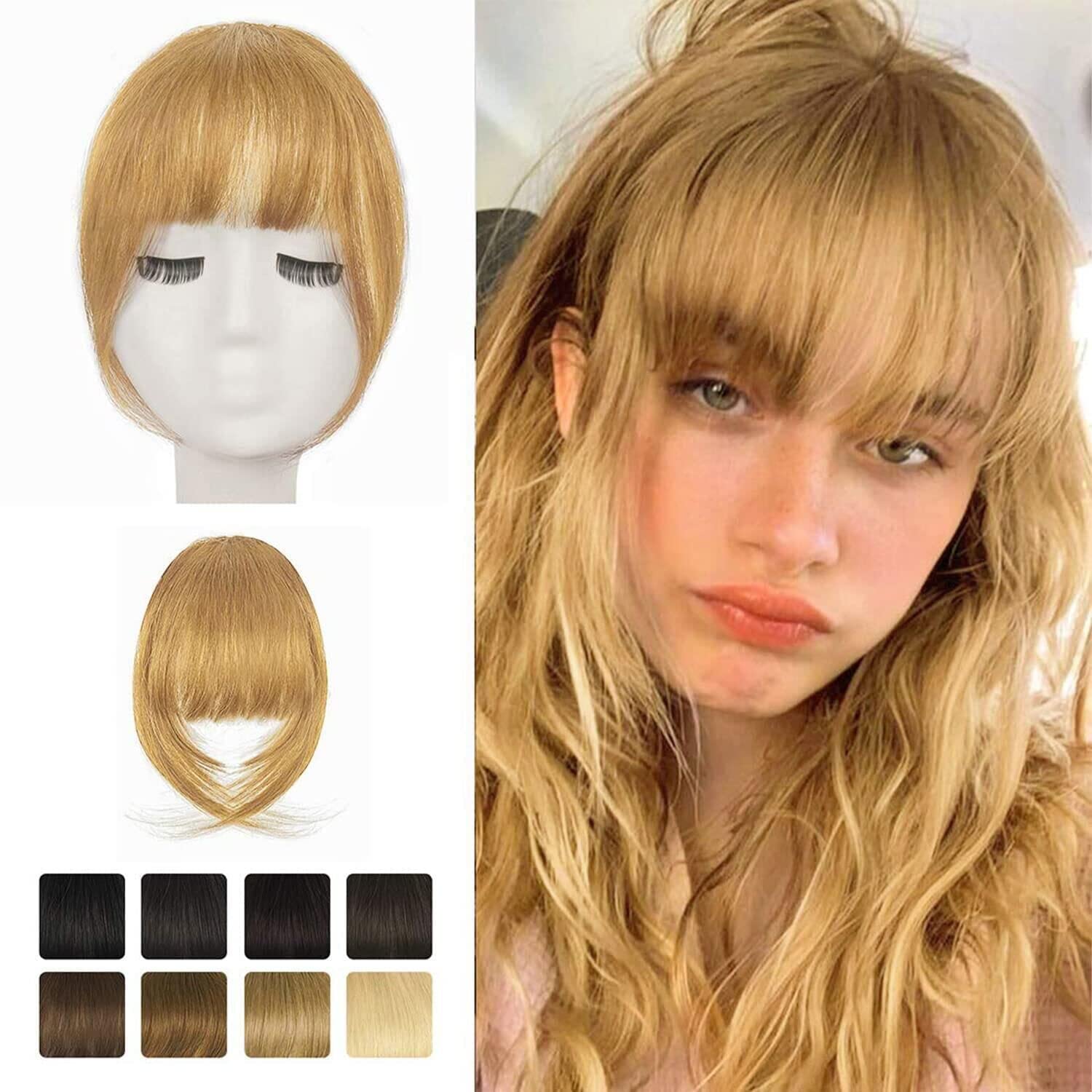 BARSDAR Clip in Fringe Human Hair 100% Real Hair Fringe Extensions French Bangs with Temples Clip on Bangs Natural Color Washable/Dye-able 27#