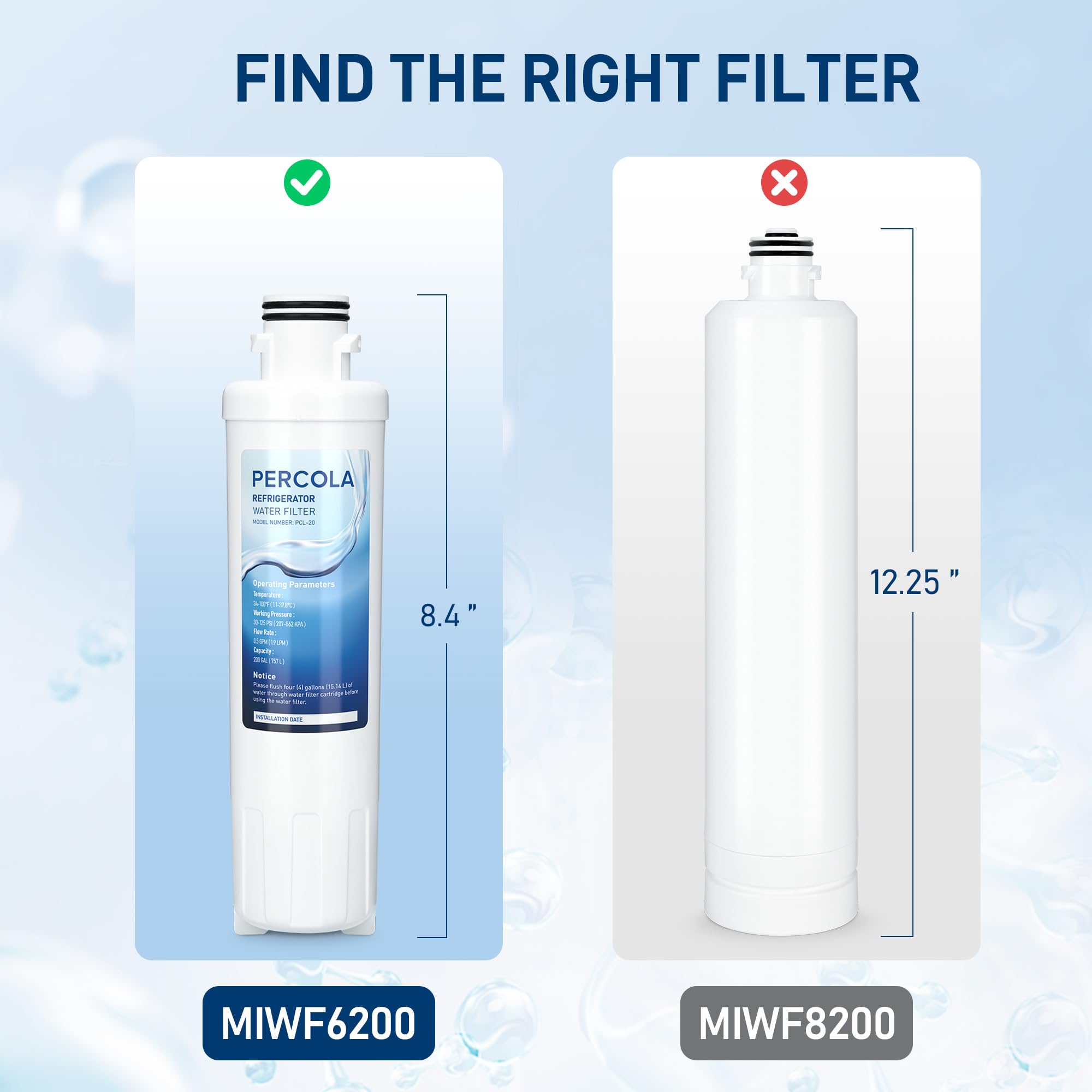 MIWF6200 Water Filter, Compatible with Sharp® SJWF200, SJG2254FS, Thor Kitchen® WF200, Zline® MIWFT2100, Midea® MRS26D5AST, MF-2008-R2, Zline® RFM-W-36 Refrigerator Models (white, 2 Pack)