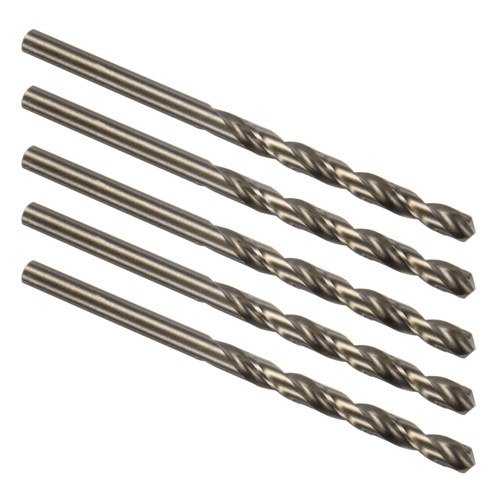 Kozelo 5PCS Twist Drill Bit - [3/16"] M35 High-Speed Steel Cobalt Round Shank Jobber Bit Set Dark Gold for Metal Wood Plastic Steel Use, 50mm/1.97" Blade Length