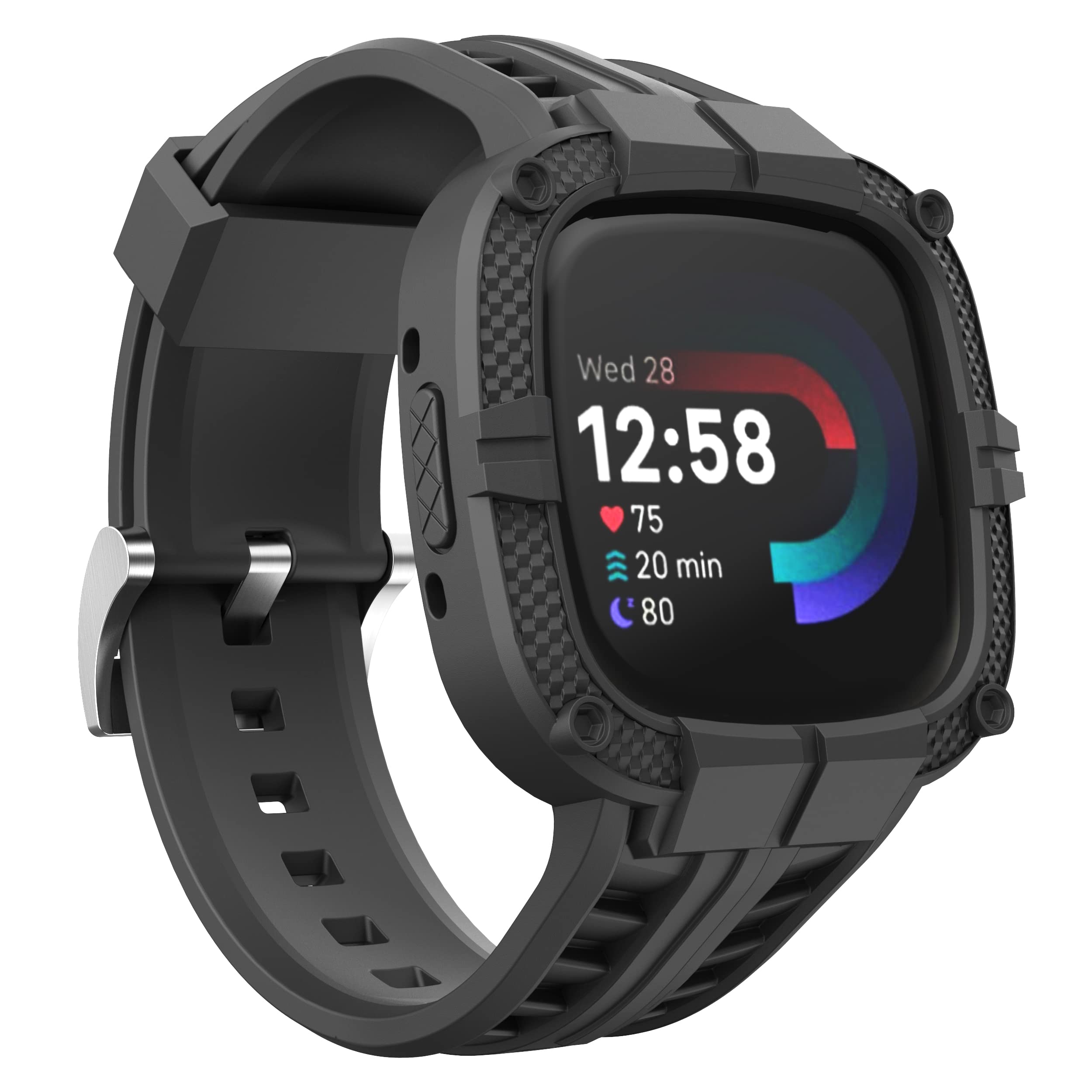 GELISHI Compatible for Fitbit Versa 4/ Fitbit Sense 2 Bands Men, Rugged Protective Case with TPU Sport Band Smartwatch Wristband Black