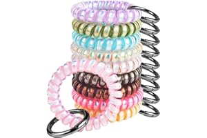 CAPHONT 10 PCS Keychain Wristlet, Stretchable Key Chain Wristlet Bracelet, Wrist Coil Keychain Wristband Key Ring Key Holder for Sauna Gym Pool And Outdoor Sports (Pearl + Gray)